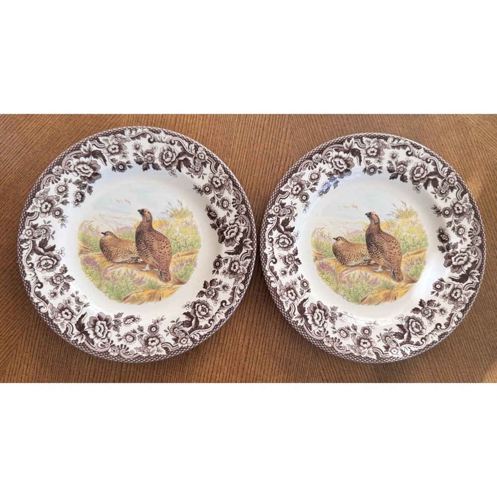 Spode Woodland Red Grouse Game Bird England Salad Plate 7 3/4" Lot of 2
